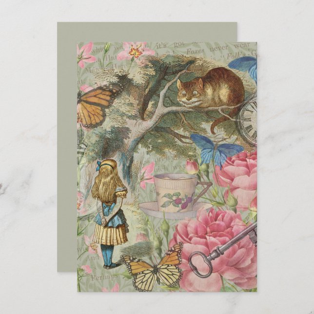 Carte Alice Cheshire Chat Wonderland Tree Garden (Devant / Derrière)