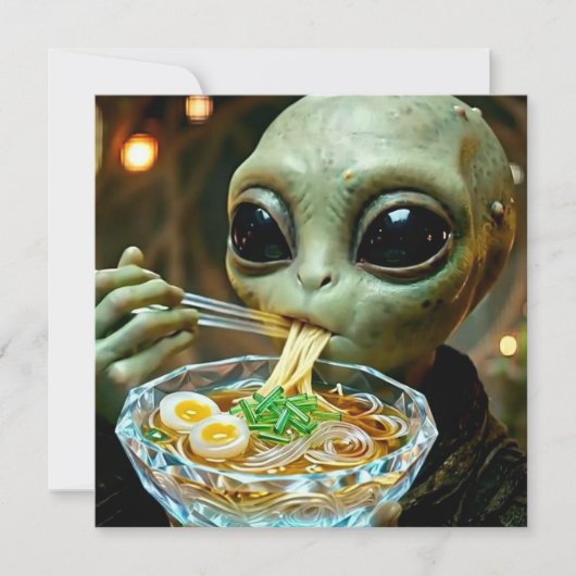 Carte Alien drôle mangeant des nouilles Ramen (Devant)