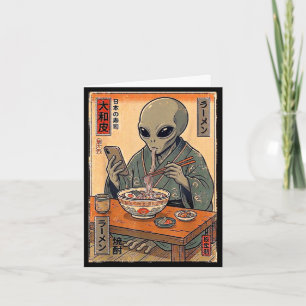 Carte Alien drôle mangeant du ramen rétro hommes femmes