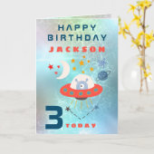 Carte Alien Espace 3 Âge Espace Turquoise Anniversaire (Fleur jaune)
