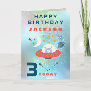 Carte Alien Espace 3 Âge Espace Turquoise Anniversaire
