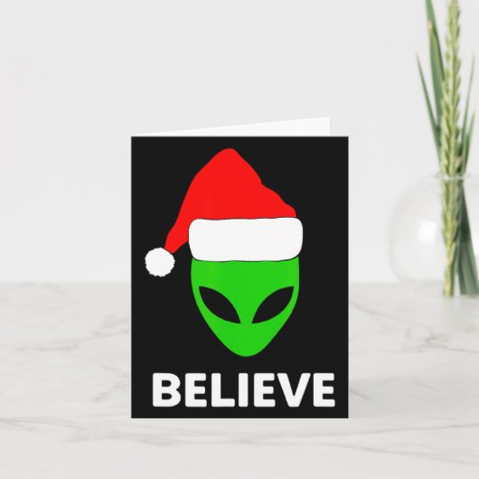 Carte Alien Green Face Christmas Santa Hat Believe  (Devant)