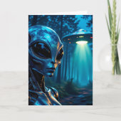 Carte Alien Metallic Futuristic Forest Scène Anniversair (Devant)