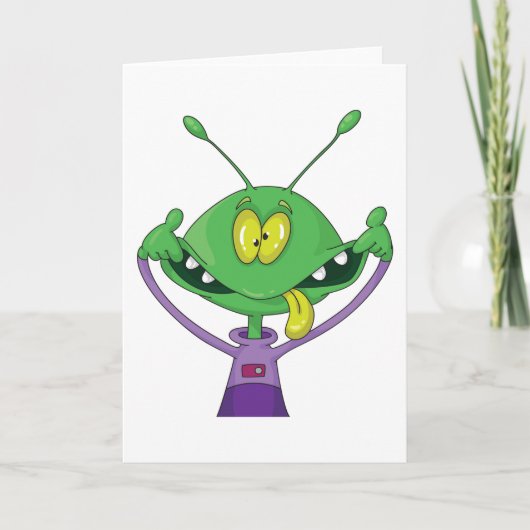Carte Alien Vert Drôle Faisant une Grimace Ridicule (Devant)
