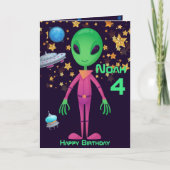 Carte Alien vert OVNI Ajouter un nom Age Anniversaire Ca (Devant)