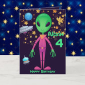Carte Alien vert OVNI Ajouter un nom Age Anniversaire Ca
