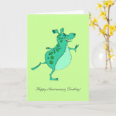 Carte Alien Vert qui saute - Joyeux Anniversaire Chéri (Fleur jaune)