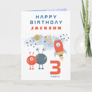 Carte Aliens Espace 3 Anniversaire Blanc