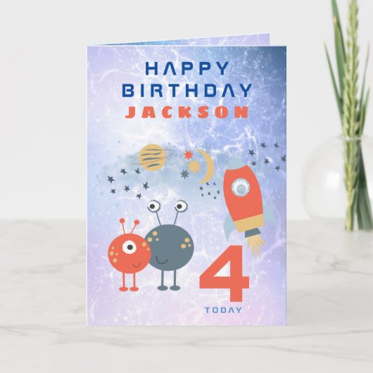Carte Aliens Stage d'âge 4 Anniversaire Espace Lilac (Devant)