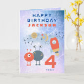 Carte Aliens Stage d'âge 4 Anniversaire Espace Lilac (Fleur jaune)