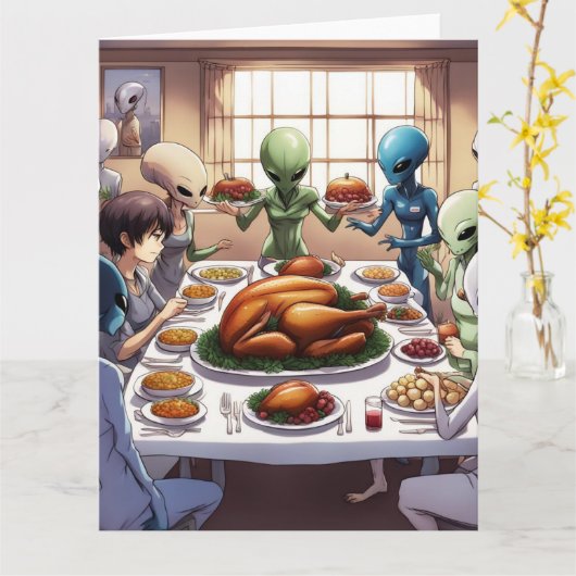 Carte Aliens Thanksgiving (Fleur jaune)