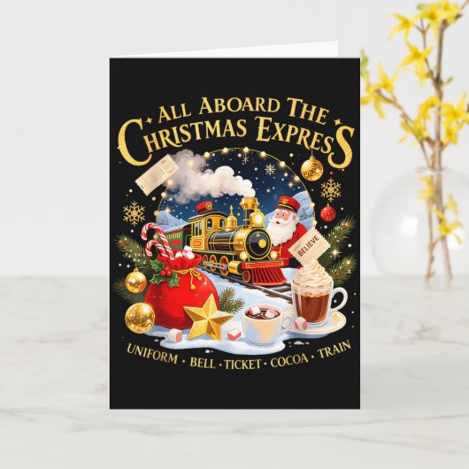 Carte All Aboard The Christmas Express Train Santa Holid (Fleur jaune)