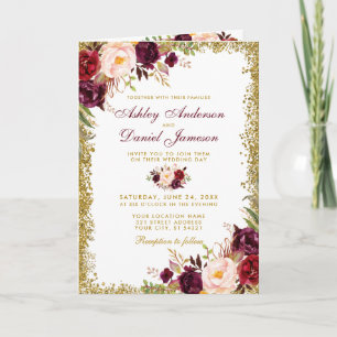 Carte All In One Burgundy Floral Parties scintillant Mar