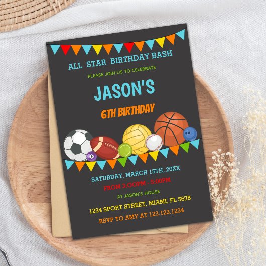 Carte All-Star Game Day Party pour enfants