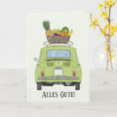 Carte Allemand Obtenez bien vert Retro Fiat 500 (Fleur jaune)