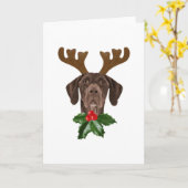 Carte Allemand Pointer Dog Antlers Noël (Fleur jaune)