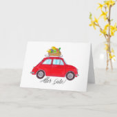 Carte Allemand rétro rouge de rétablissement Fiat 500 (Fleur jaune)