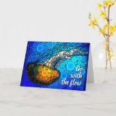 Carte Aller avec Flow Fun Ocean Jellyfish Script moderne (Fleur jaune)