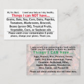 Carte Allergène 1 (Devant / Derrière)