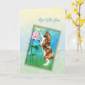 Carte Allez-y bientôt avec un chat ludique (Fleur jaune)