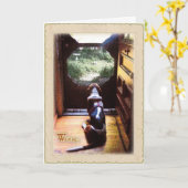 Carte Allez-y bientôt -Basset Hound (Fleur jaune)