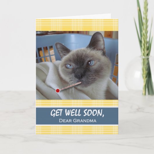 Carte Allez-y bientôt pour grand-mère, Chat malade dans (Devant)