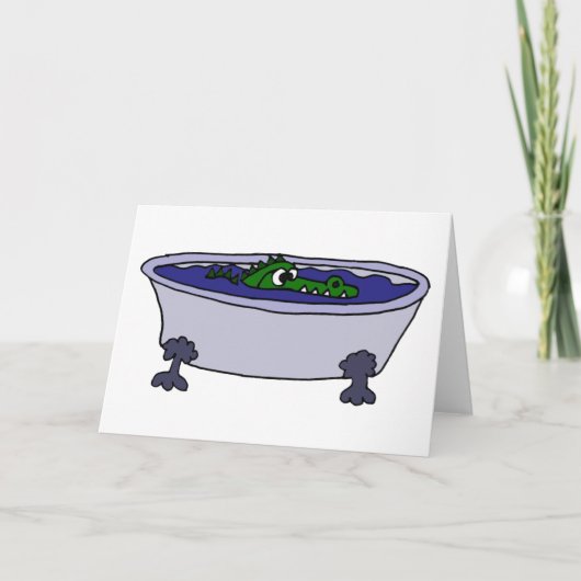 Carte Alligator amusant dans un dessin sur la baignoire (Devant)