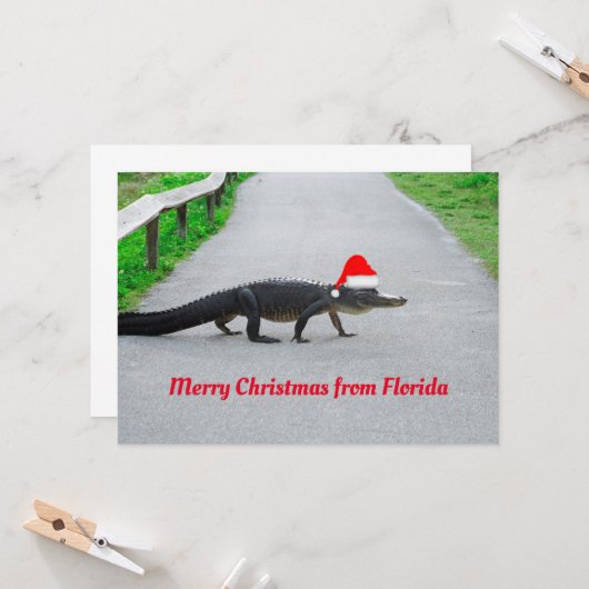 Carte Alligator Joyeux Noël de Floride drôle (Devant/Arrière en situation)