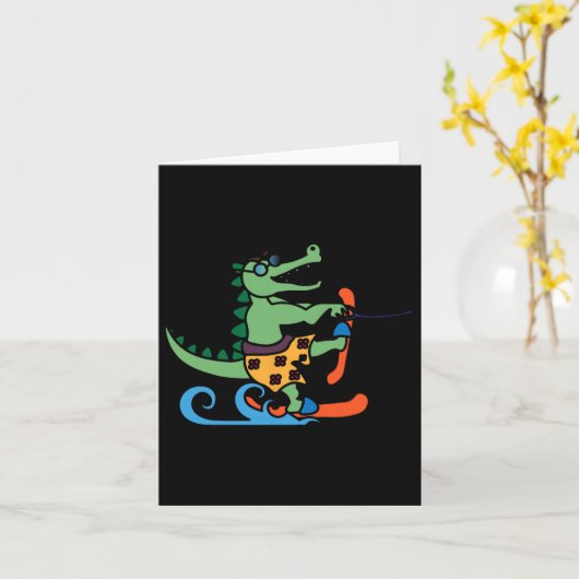 Carte Alligator Ski Alligator Crocodile Ski d'eau Reptil (Fleur jaune)