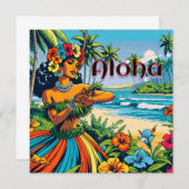 Carte Aloha | Hawaii Hula Dancer sur la plage (Devant / Derrière)
