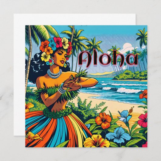 Carte Aloha | Hawaii Hula Dancer sur la plage (Devant / Derrière)