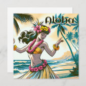 Carte Aloha | Hawaii Hula Dancer sur la plage (Devant / Derrière)