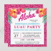 Carte Aloha Hawaiian Luau Hibiscus Parties scintillant r (Devant / Derrière)