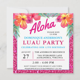 Carte Aloha Hawaiian Luau Hibiscus Parties scintillant r