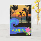 Carte Aloha Hawaiian Sunset Palm Trees Belle journée (Fleur jaune)