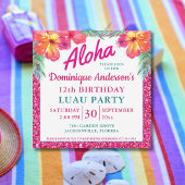Carte Aloha Luau Parties scintillant rose Carré Hibiscus