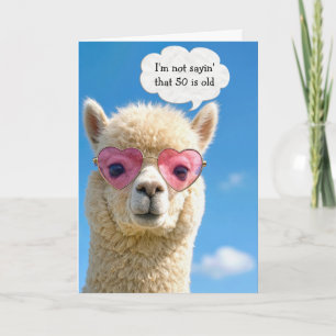 Carte Alpaca 50 ans Lunettes en forme de cœur rose