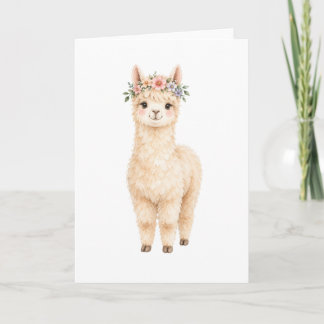 Carte Alpaca portant une couronne de fleurs