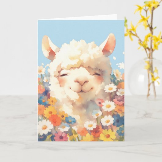Carte Alpaca se cachant dans les fleurs (Fleur jaune)