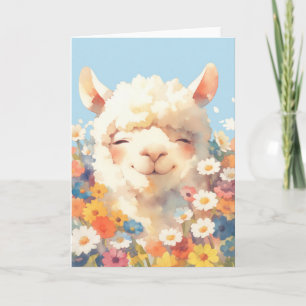 Carte Alpaga se cachant dans des fleurs