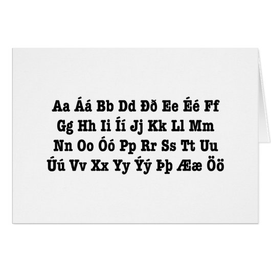 Carte Alphabet islandais [Íslenska Stafrófið] (Devant horizontal)
