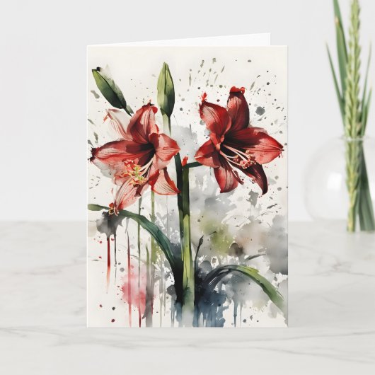 Carte Amaryllis - Fleurs aquarelles (Devant)