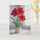 Carte Amaryllis rouge fleuri d'anniversaire (Fleur jaune)