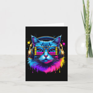Carte Amateur de musique de chat Dj arc-en-ciel pour mam