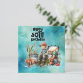 Carte Amateurs de pêche 50e anniversaire Poisson aquarel (Debout devant)