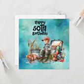 Carte Amateurs de pêche 50e anniversaire Poisson aquarel (Devant/Arrière en situation)