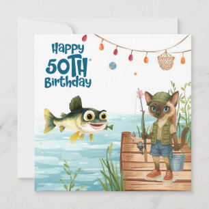 Carte Amateurs de pêche 50e anniversaire Poisson aquarel