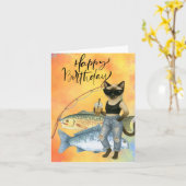 Carte Amateurs de pêche au chat Joyeux anniversaire (Fleur jaune)