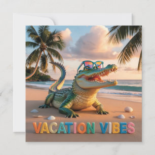 Carte "Ambiance de vacances" Crocodile cool sur la plage