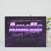 Carte Amelia Nom Prénom lila retro (Debout devant)